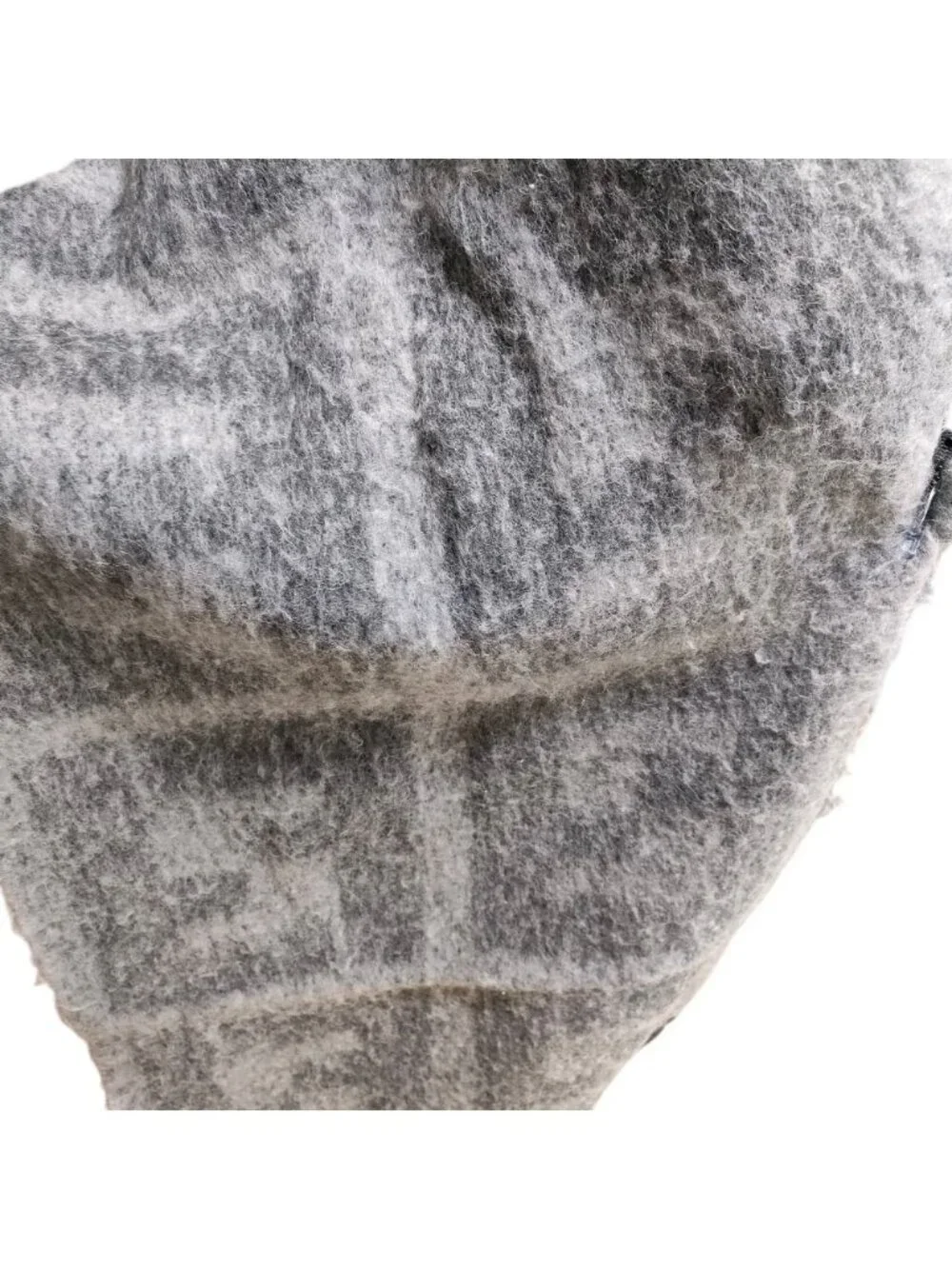 Fendi FF Pattern Shaggy Shawl Fringe Scarf Gray